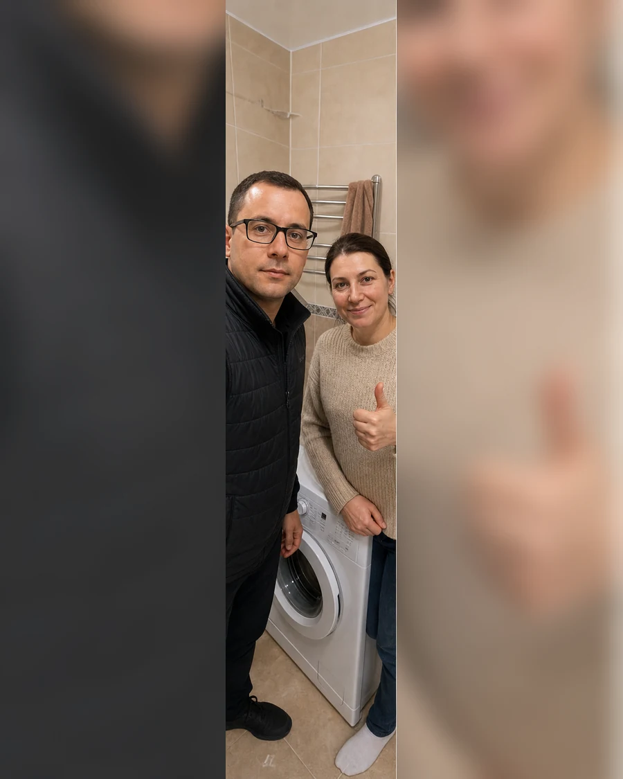 Мастер РЕМТЕХ после ремонта стиральной машины в Тюмени