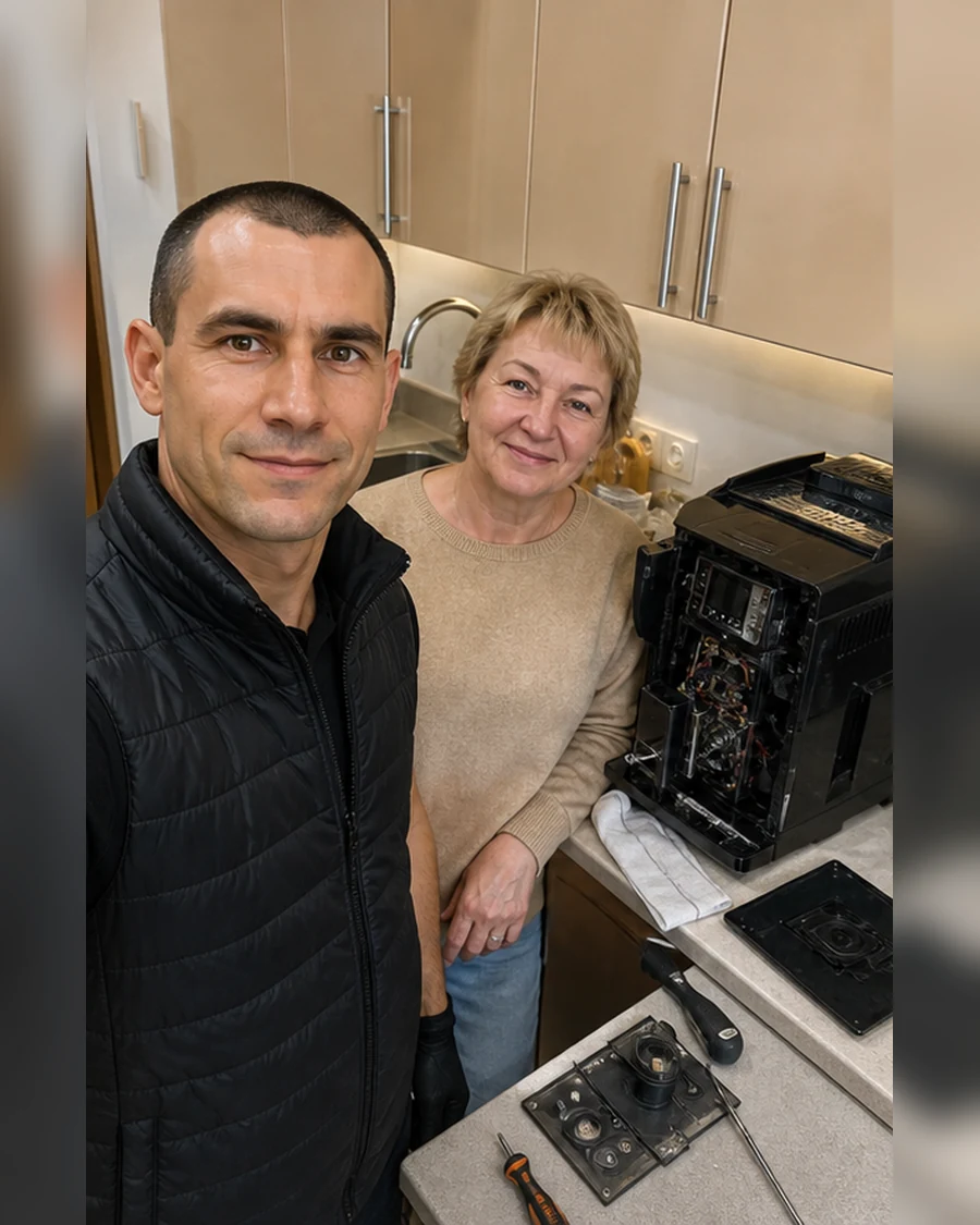 Мастер РЕМТЕХ обслуживает кофемашину